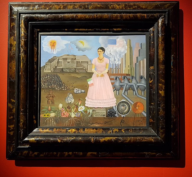 Painting, Frida Kahlo, Self Portrait on the Borderline Between the United States, 1932, oil on canvas