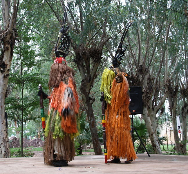 Chiwara/Tji Wara crests worn during a mask dance demonstration in Bamako, Mali, June 2010