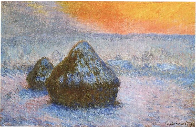 Oil on canvas, Stacks of Wheat (Sunset, Snow Effect), 1891, Claude Monet