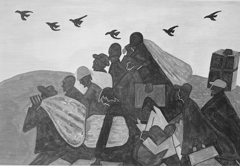 Jacob Lawrence, 1941, Negroes were leaving by the hundreds to go north and enter northern industry, National Archives and Records Administration, National Archives at College Park.