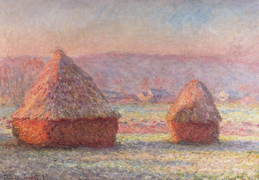 Oil on canvas, Grainstacks (White Frost. Sunrise), 1889, Claude Monet