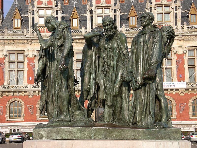 Auguste Rodin, The Burghers of Calais, bronze, 1884-85, in front of the Hotel de Ville in Calais