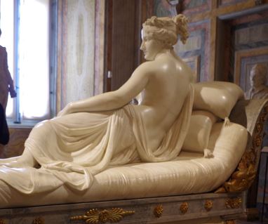 Antonio Canova, Portrait of Pauline Borghese as Venus, back, 1808, Carrara marble, 36’x75”, Galleria Borghese, Rome, Italy