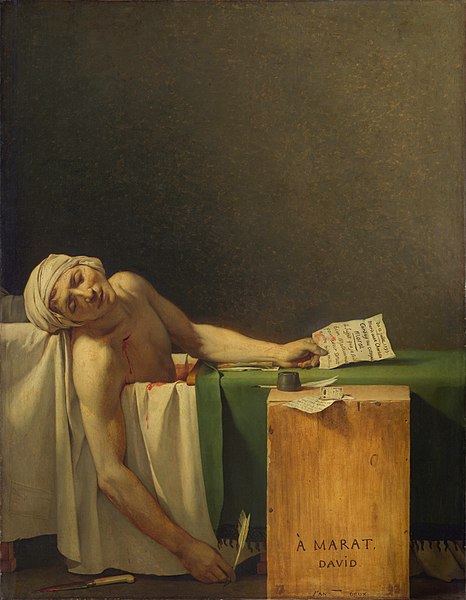 Jacques-Louis David, The Death of Marat, 1793, oil on canvas, 65”x50”, Royal Museums of fine Arts of Belgium.
