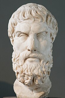 Marble sculpture of Epicurus head.
