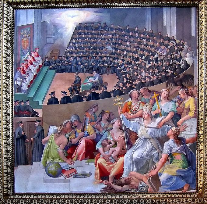 Council of Trent by Pasquale Cati: Painting representing the artist’s depiction of The Council of Trent.