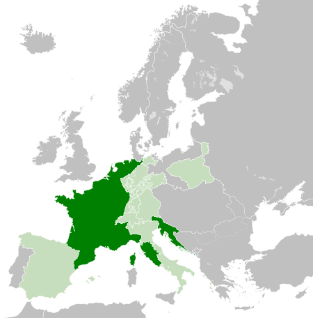 Napoleon's French empire stretching from Spain to Poland.