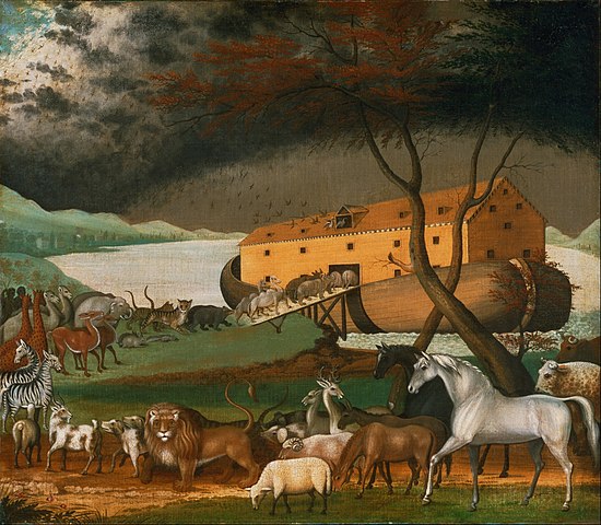 Animals embarking Noah's ark
