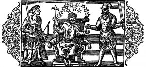 Image of Frigg, Thor, and Odin from Olaus Magnus's A Description of the Northern Peoples