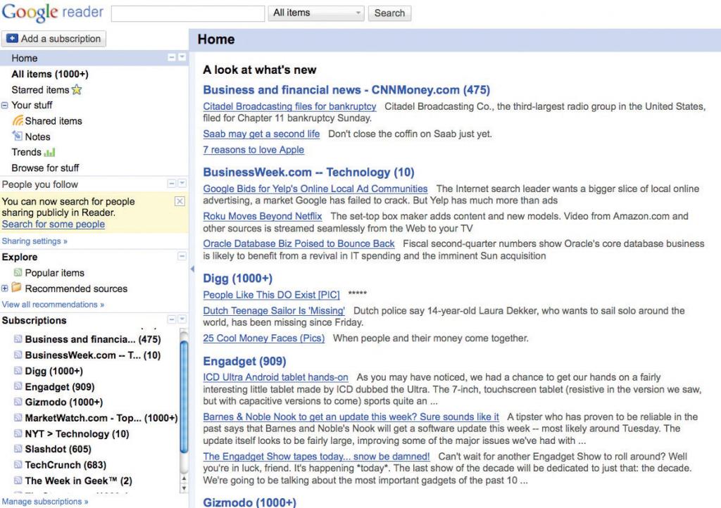 Screen shot of Google Reader